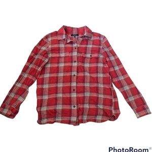 MADEWELL FLANNEL PLAID LONG SLEEVE BUTTON DOWN SHIRT RED & WHITE SIZE XS